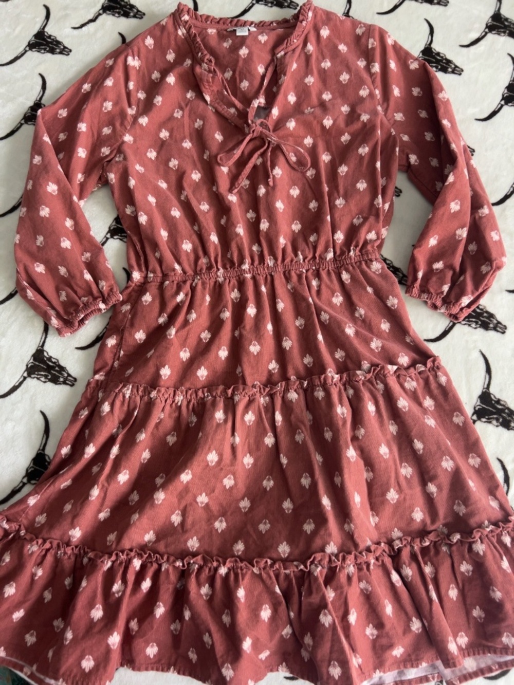 Cato Rust Floral Tiered Cotton Midi Dress Size Medium